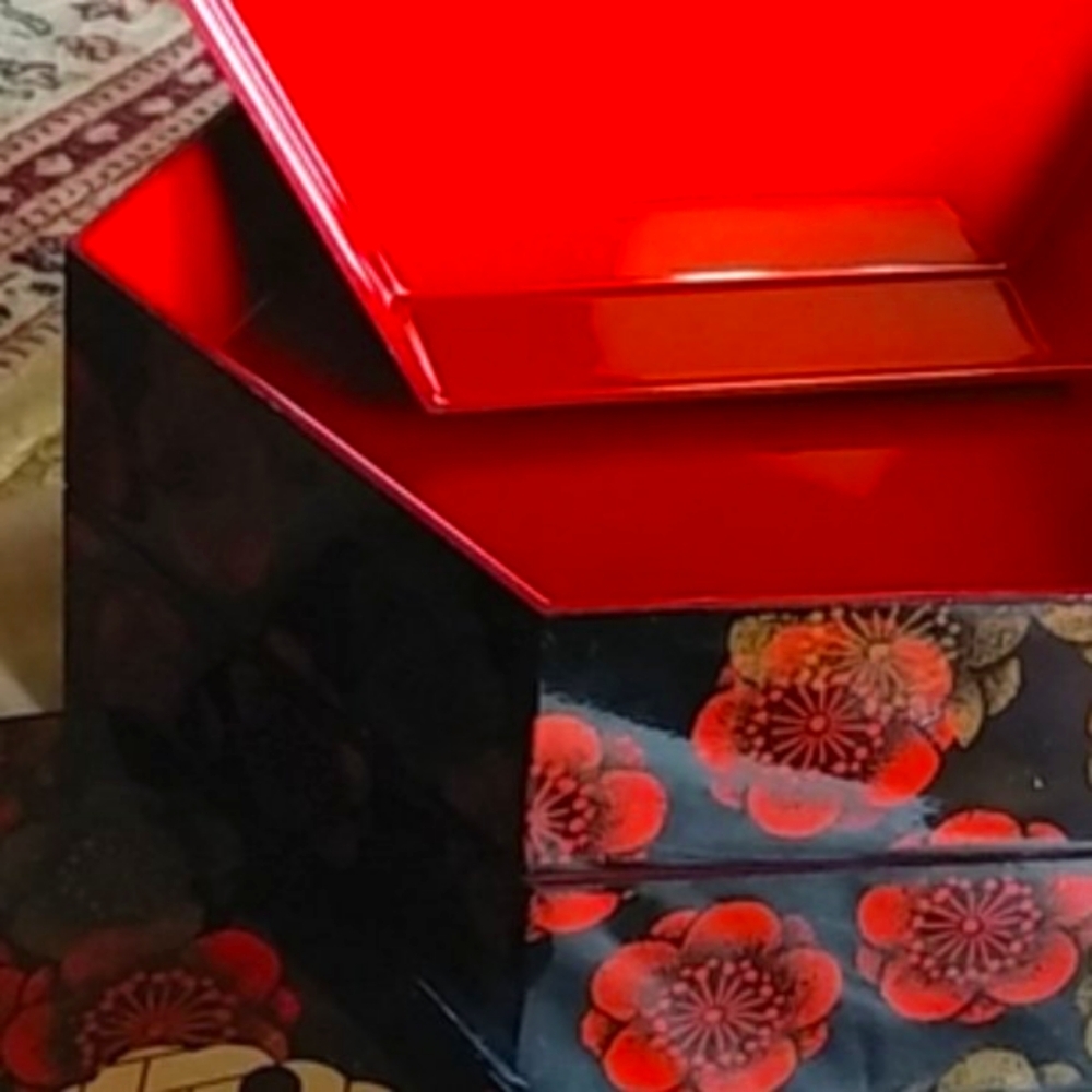 🥀 Beautiful Asian Lacquered Melamine Stacking Storage Boxes (3 Set) - Picture 9 of 10